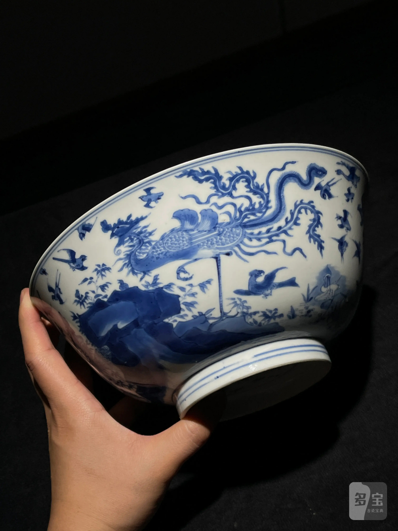 清康熙 青花百鸟朝凤纹大碗 - 图2